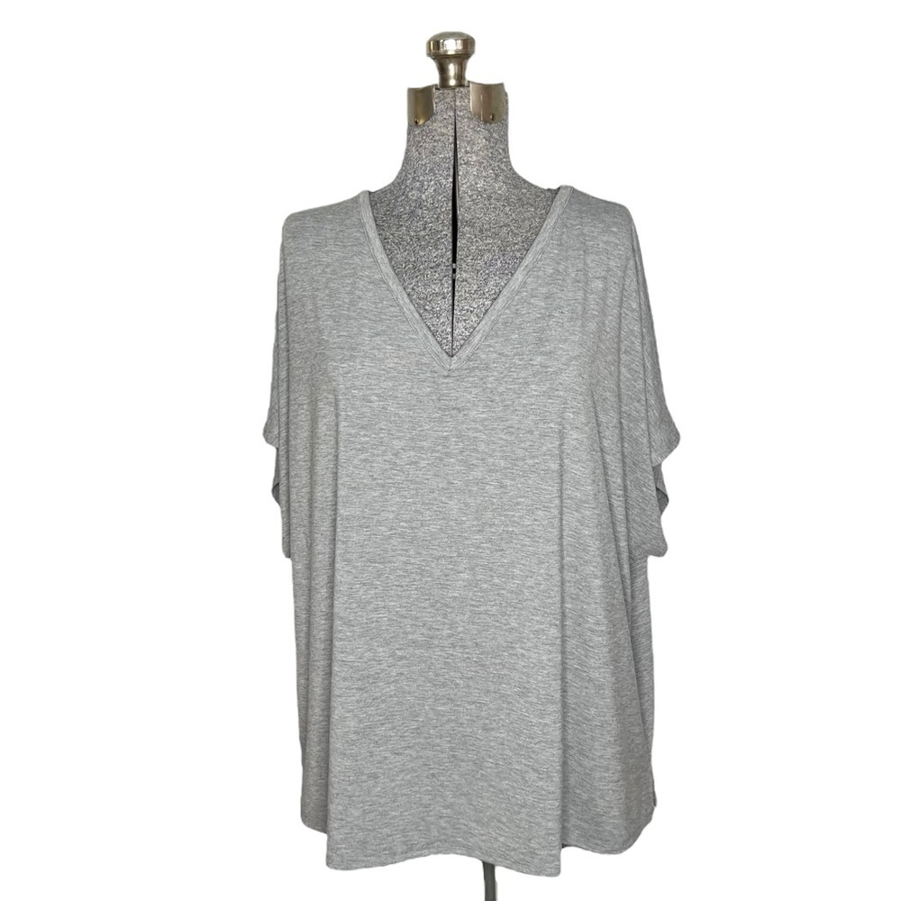 Lands’ End Heather Gray V Neck Rayon Blend Slouchy Short Sleeve Blouse
